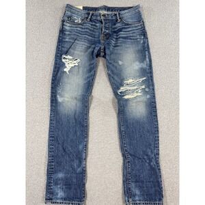 Y2K Abercrombie & Fitch Jeans Men's 34x32 Blue Skinny Distressed Button Fly
